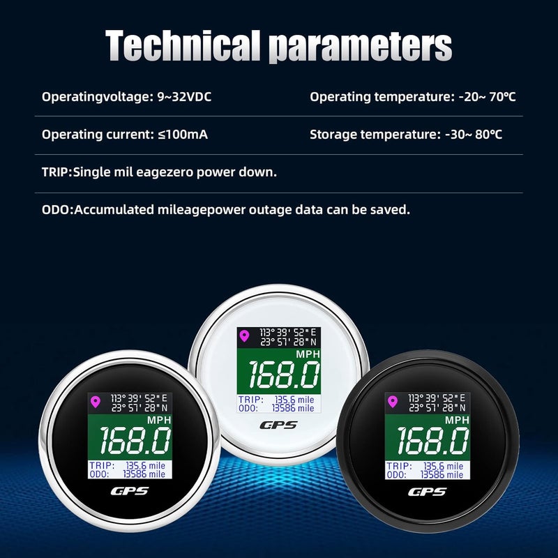 ARTILAURA عداد سرعة GPS 2-1/16" 52mm عداد سرعة قارب رقمي MPH Km/h Knot شاشة TFT هوائي عداد المسافات للسيارات البحرية (أسود) - Image 3
